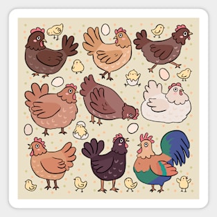 Cute chickens and chicks illustration Magnet